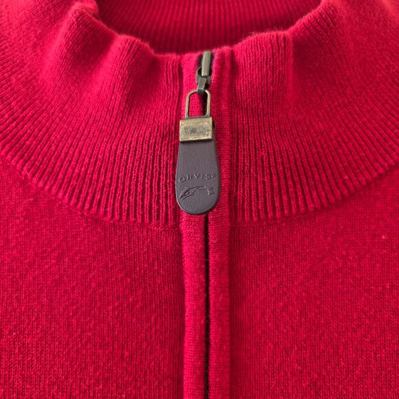 Orvis Quarter Zip Sweater Red Mens Size L Cotton Silk Cashmere Blend Pullover - Picture 5 of 11